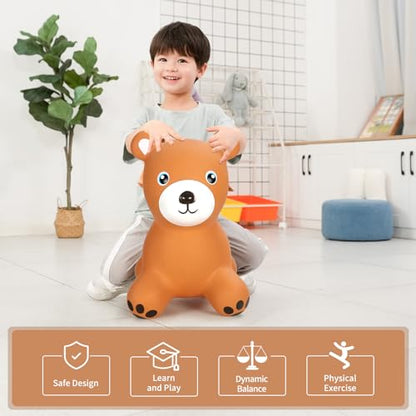 INPANY Bouncy Bear Hopper for Toddlers, Gifts Toy for Kid, Pump Included | Eco-Friendly PVC, Low Center Gravity, Cute Cartoon Design, Load 100 Lbs, Learn & Exercise & Active Fun, Gifts for 1-3 Kids - color: Brown Bear