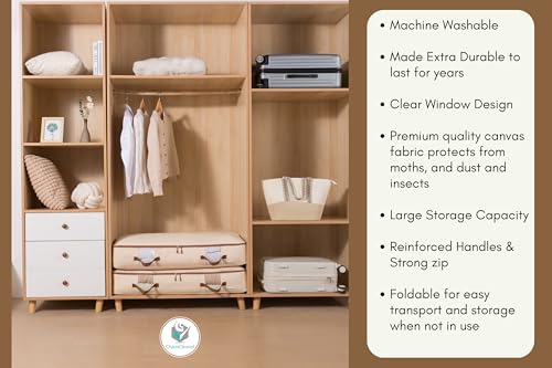Chaos Cleared Canvas Storage Bags Designer Organizer for Underbed 2 Pack – Seasonal Storage for Sweaters, Blankets, Linens & Garments – Foldable Design with Zip & Window, Moth-Proof Space Saver - size: Underbed Bag 2 Pack