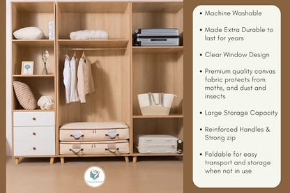 Chaos Cleared Canvas Storage Bags Designer Organizer for Underbed 2 Pack – Seasonal Storage for Sweaters, Blankets, Linens & Garments – Foldable Design with Zip & Window, Moth-Proof Space Saver - size: Underbed Bag 2 Pack
