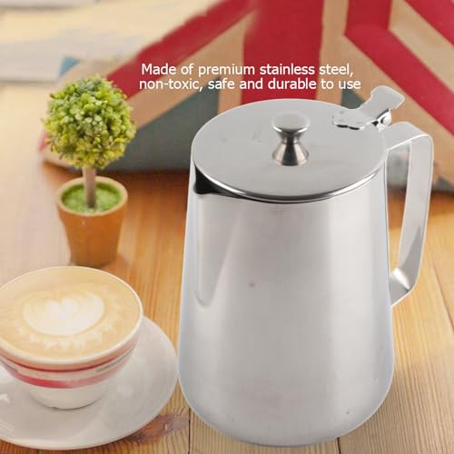 Milk Frother Cup, Stainless Steel Milk Frothing Pitcher, Milk Frothing Jug with Lid and Handle, Frothing Cup Pitcher, Coffee Frothing Mug for Office Home Kitchen (600ml) - size: 600ml