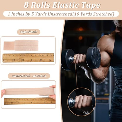 Tondiamo 8 Rolls Elastic Tape Adhesive Elastic Tape Self Adhesive Bandages Wrap Flexible Stretch Bandages Athletic Sports Skin Strips for Sports Ankle, Knee and Wrist Animal Pets(1 Inch X 5 Yard) - size: 1 Inch X 5 Yard