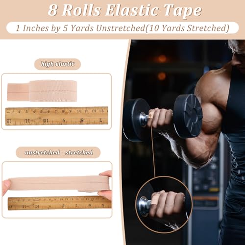 Tondiamo 8 Rolls Elastic Tape Adhesive Elastic Tape Self Adhesive Bandages Wrap Flexible Stretch Bandages Athletic Sports Skin Strips for Sports Ankle, Knee and Wrist Animal Pets(1 Inch X 5 Yard) - size: 1 Inch X 5 Yard