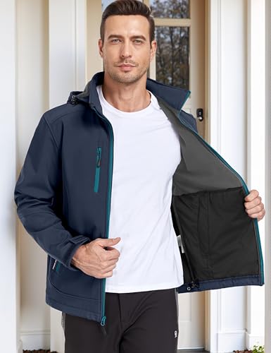 Little Donkey Andy Men’s Removable Hood Softshell Fleece Jacket - color: A.navy, size: Small