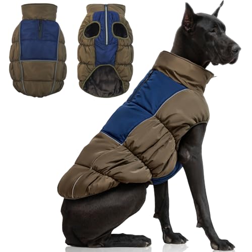 IECOii Dog Coat,Dog Cold Weather Coats for Extra Large Dogs,Thick Fleece Lined Dog Snow Suit Waterproof Dog Puffer Jacket,Large Dog Winter Coat Zippered Pet Snow Jackets Warm Dog Winter Clothes,4XL - color: Armygreen, size: XXXX-Large(Chest:47.24''/120 CM