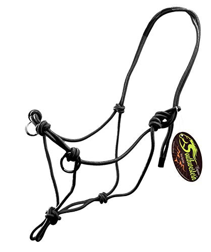 Southwestern Equine Side Pull Rope Halters with Nickle Plated Rings - color: Black
