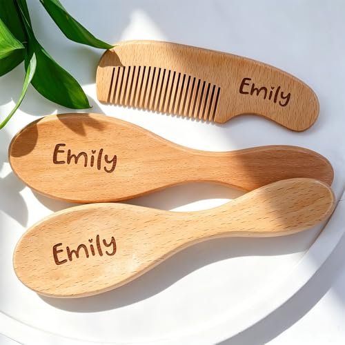 Personalized Baby Brush and Comb Set Custom Cradle Cap Brush Personalized Baby Gifts Baby Hair Brushes Set for Newborns Girls Boys Newborns Toddler Baby Grooming Kit (Design 2) - color: Design 2
