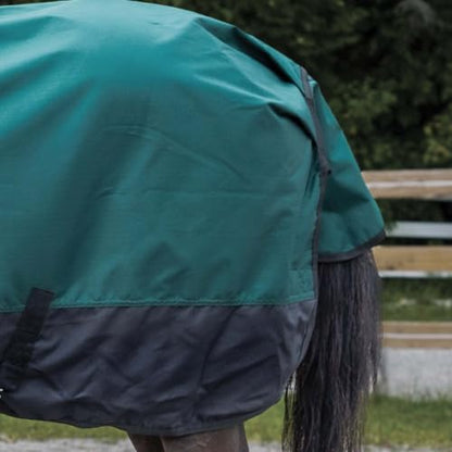 Country Pride Cascade Rainsheet for Horses, Waterproof 600D Turnout, Adjustable Double Buckle Front, Bias Surcingle, Removable Elastic Leg Straps, Shoulder Gussets, Tail Cover, Hunter Green/Black (84) - size: 84