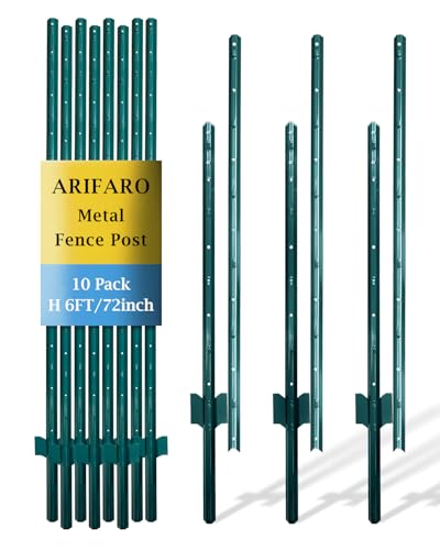 ARIFARO Fence Posts 6 Feet, 10-Pack, Heavy Duty U Post, Metal Fence Post - color: Green 10 PCS, size: 6 FT Splicable