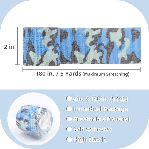 IndigoCase 12 Pack Self Adhesive Bandage Wrap 2 Inch x 5 yd Elastic Tape - color: Camo-ocean, size: 2 Inch - 12 Pack