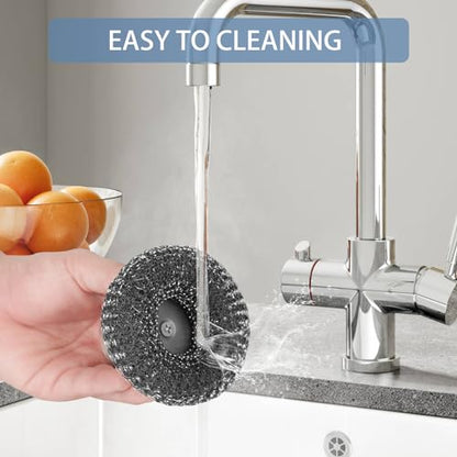4Pcs Steel Wool Scrubber Set, Stainless Steel Scrubber with Stainless Steel Handle, for Cleaning Dishes, Cast Iron, Stock Pots, Pans, Griddles, Grills - color: Silver