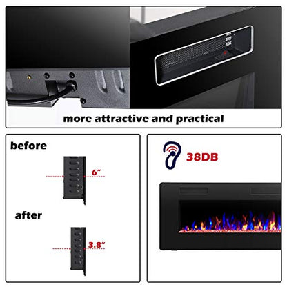R.W.FLAME 36 inch Recessed and Wall Mounted Electric Fireplace, Ultra Thin ad Low Noise, Fit for 2 x 4 and 2 x 6 Stud, Remote Control with Timer,Touch Screen,Adjustable Flame Color and Speed - size: 36"