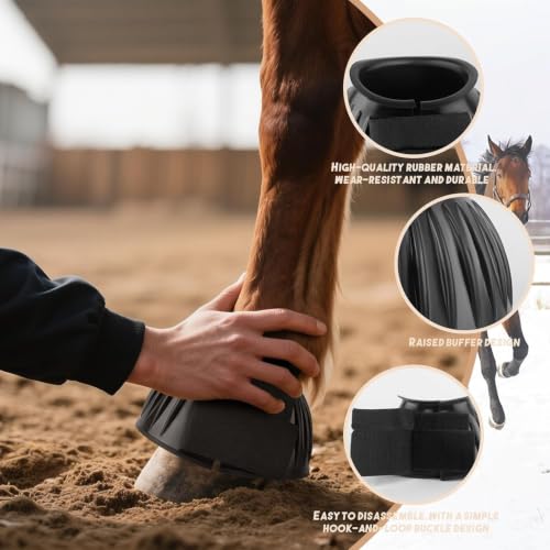 1 Pair Horse Bell Boots - No-Rub Design for Hoof Protection, Shock-Absorbing Rubber, Quick Hook & Loop Closure, Turnout & Training Use