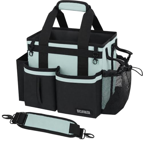 SCAVATA Compact Wearable Cleaning Caddy with Handle & Shoulder Straps - color: BabyBlue