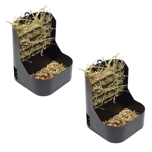 Hay and Food Feeder for Rabbit, Guinea Pig, Bunny, Chinchilla, Heavy Duty Metal Bin 5.5 x 5.5 x 7 inch (Pack of 2) - size: Pack of 2