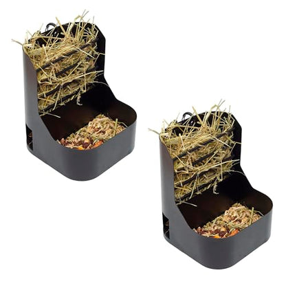 Hay and Food Feeder for Rabbit, Guinea Pig, Bunny, Chinchilla, Heavy Duty Metal Bin 5.5 x 5.5 x 7 inch (Pack of 2) - size: Pack of 2
