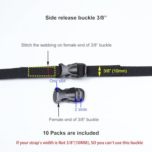 Quick Side Release Buckle, Heavy Duty Plastic Snap Buckle Clip Clasp Fasteners for Backpack Strap - style: 3/8"(10mm) - 10 Pieces