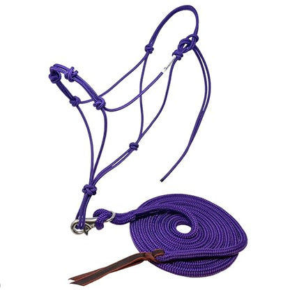 Four Knot Rope Halter and 12 Foot Lead Rope Training Set (Purple, Small) - size: Small