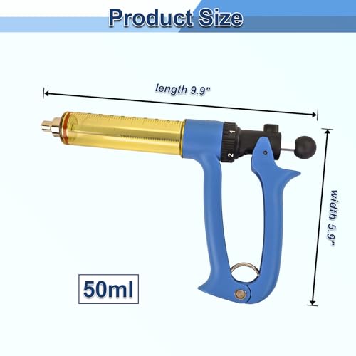 VET.PLUS 50ML Automatic Livestock Syringe for Cow Goat Hog Sheep with Two Tubes, Continuous Repeating Cattle Vaccine Gun, Dose Adjustable Luer Lock Interface Syringe - size: 2 Tubes (50ML)