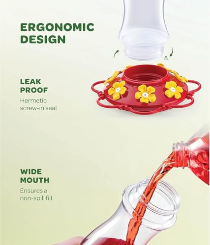 20 oz Red Glass Hummingbird Feeder [2 Pack] with Built-in Ant Guard - size: 20 oz - 2 Pack