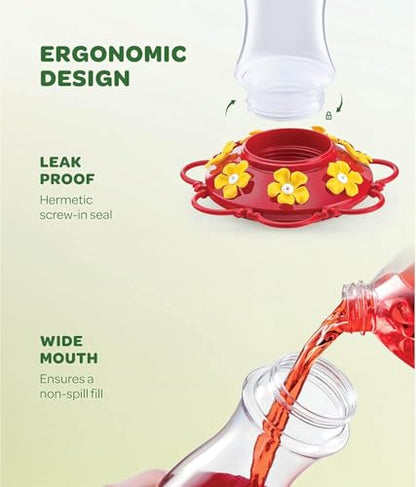 20 oz Red Glass Hummingbird Feeder [2 Pack] with Built-in Ant Guard - size: 20 oz - 2 Pack