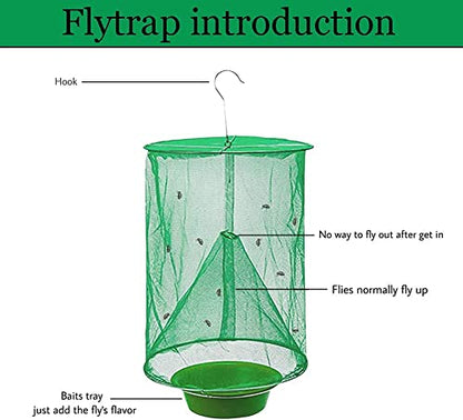 Ranch Fly Trap Outdoor Hanging Reusable with Fishing Apparatus | Food Bait Tray Catcher Cage for Indoor or Outdoor Family Farms, Park (8 Pack) - style: 8 pack