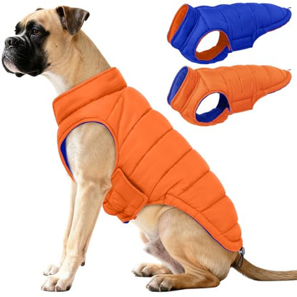 QBLEEV Reversible Dog Jacket, Windproof Dog Coat, Lightweight Puffer Vest - color: Orange-Navy, size: Large