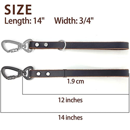 Genuine Leather Short Dog Lead, Strong Traffic Pet Leads with Heavy Duty Metal Hook, Handmade Short Dog Leashes for Big Large Medium Dogs Training and Walking (Excellent Style)