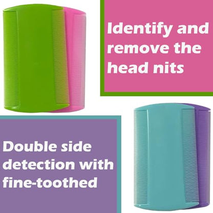 4x Hair Lice Combs Double Sided Detection Fine Tooth Headlice Comb For Removing Head Nits Lice Fleas From Kids Adults & Pets (Multi-Color)