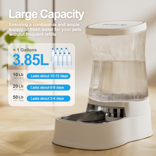 Automatic Dog Water Dispenser, Stainless Steel Bowls Feeder, 100% BPA-Free - color: Pearl White, size: 1 Gallon
