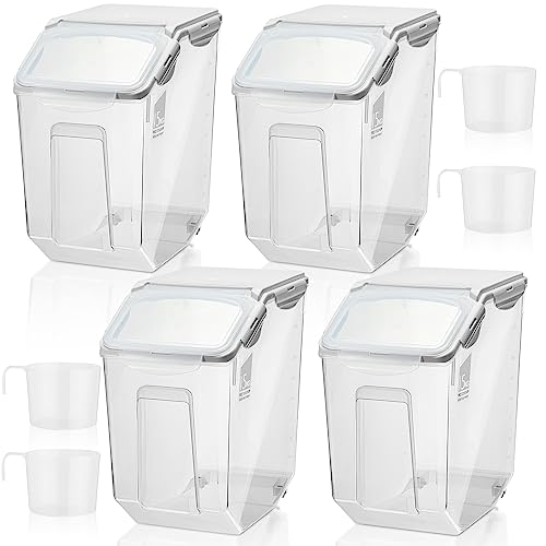 Umigy 4 Pack Rice Storage Container With Wheels Plastic Airtight Lid Flour Container Bin for Dog Pet Cereal Grain Dry Food, 15 Liter / 30 lbs - color: White