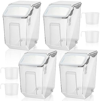 Umigy 4 Pack Rice Storage Container With Wheels Plastic Airtight Lid Flour Container Bin for Dog Pet Cereal Grain Dry Food, 15 Liter / 30 lbs - color: White