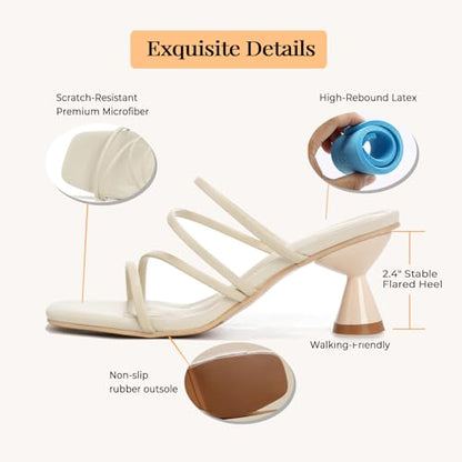Women's Square Toe Twisted Strap Mules Open Toe Sculptural Kitten Heels Backless Slip On Sandals with Memory Foam - color: Beige Strappy, size: 7.5