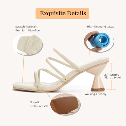 Women's Square Toe Twisted Strap Mules Open Toe Sculptural Kitten Heels Backless Slip On Sandals with Memory Foam - color: Beige Strappy, size: 8