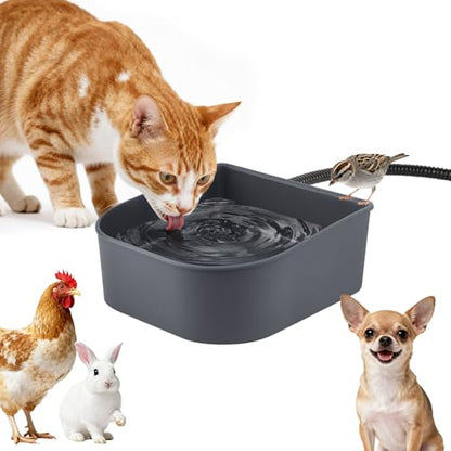 Heated Water Bowl for Cats Rabbits, Hanging Dog Heating Dish for Cage Kennel Anti-Freeze, No Spill Heated Bowl for Rabbits Chickens Birds Small Animals, Indoor/Outdoor Use, 1L - size: 1 L