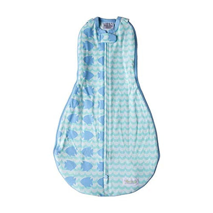 Woombie Grow with Me Baby Swaddle, Convertible Swaddle Fits 0-9 Months, Expands to Wearable Blanket for up to 18 Months, Fishy - color: Fishy, style: Grow With Me