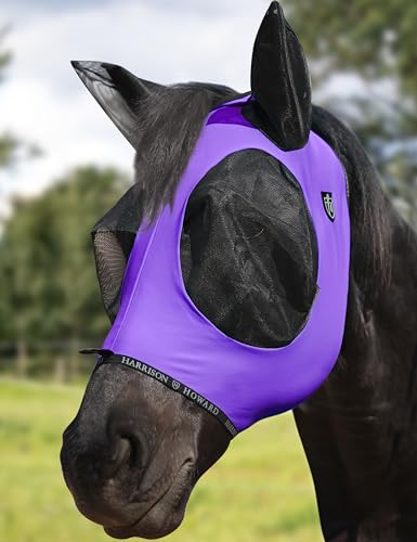 Harrison Howard Horse Fly Mask with Forelock Opening Stretch Breathable and Comfortable for Horses UV -Protection Purple M - color: Purple, size: M