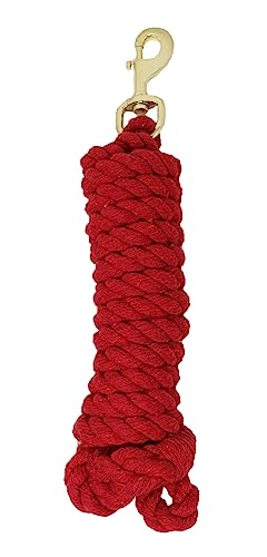Horse 10' Soft Round Braided Cotton 5/8" Lead Rope with Brass Bolt Snap 605MI02RD - color: Red/Brass