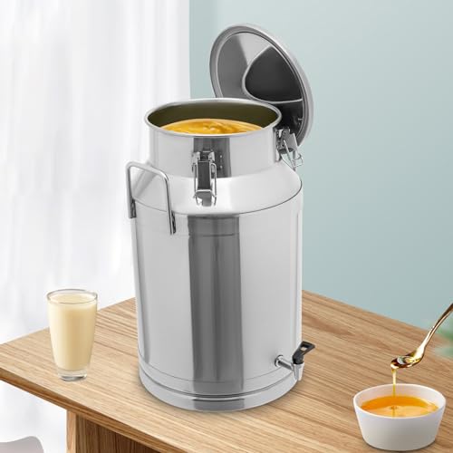 Milk Bucket 40L/10gal Stainless Steel Milk Transport Barrel with Lid and Faucet, 13×22in Heavy Duty Milk Jugs with 3 Sealing Clips and 2 Sturdy Handles for Oil, Milk, Coffee, Wine, Tea, Honey - size: 40L with faucet