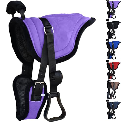 Majestic Ally Padded Suede Leather Bareback Pad Horse Riding Pad with Non Slip Breathable Girth & Stirrups - color: Lilac