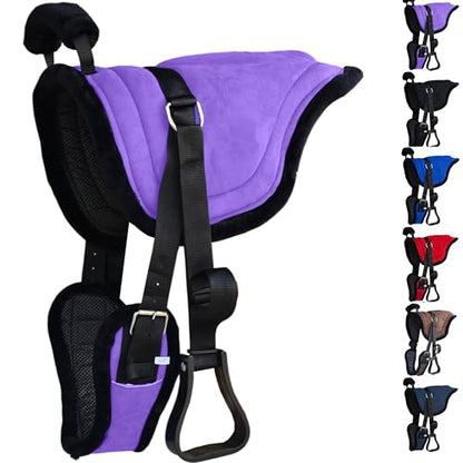 Majestic Ally Padded Suede Leather Bareback Pad Horse Riding Pad with Non Slip Breathable Girth & Stirrups - color: Lilac
