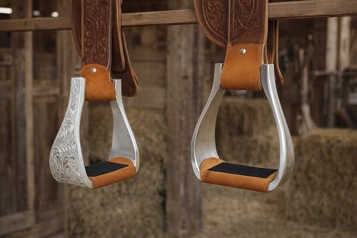 CHALLENGER Western Horse Tack Aluminum Engraved Rubber Grip Saddle Stirrups 5176