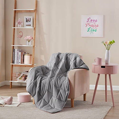 L'AGRATY Weighted Blanket Kids- 40"x60" 7lbs Cooling Breathable Heavy Blanket Microfiber Material with Glass Beads All-Season Summer Fall Winter Soft Thick Comfort - color: 05-light Grey, size: 40" x 60" | 7lbs