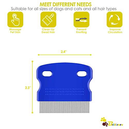 5 Pack Flea Lice Comb, Stainless Steel Dog Cat Grooming Combs with Rounded Teeth, Professional Pet Tear Stain Remover, Dematting Tool for Small, Medium & Large Pets