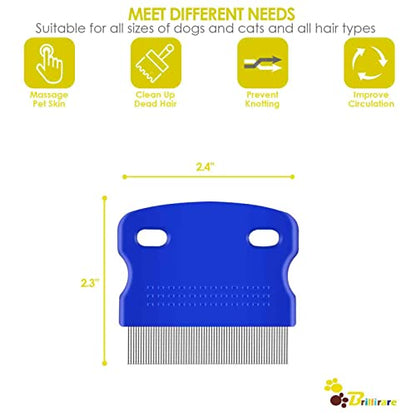 5 Pack Flea Lice Comb, Stainless Steel Dog Cat Grooming Combs with Rounded Teeth, Professional Pet Tear Stain Remover, Dematting Tool for Small, Medium & Large Pets