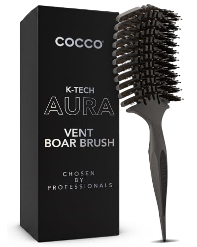 COCCO Aura Vent Boar Brush, Dual-Curved Design for Faster Drying - color: Black