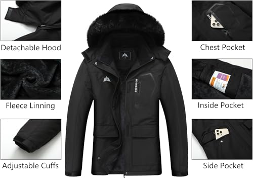 MOERDENG Women's Ski Jacket Waterproof Warm Winter Coat - color: Black, size: X-Large