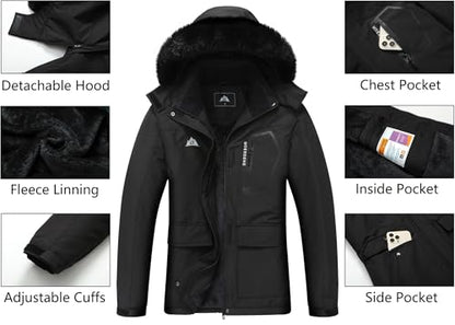 MOERDENG Women's Ski Jacket Waterproof Warm Winter Coat - color: Black, size: Large