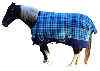 Challenger 600D Horse Turnout Waterproof 300G Polyfill Winter Blanket Turquoise 21EE03 - color: Turquoise Navy Plaid, size: 72 inches