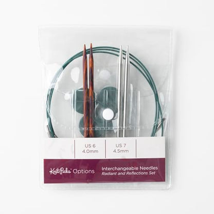 Knit Picks Wood and Metal Interchangeable Knitting Needles Set - US 6 and 7 - color: Radiant & Reflections