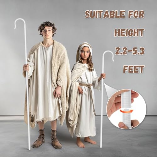 2-Pack Adjustable Shepherd Staff Set – White & Brown 63IN Crook Canes for Nativity, Halloween & Wizard Costumes
